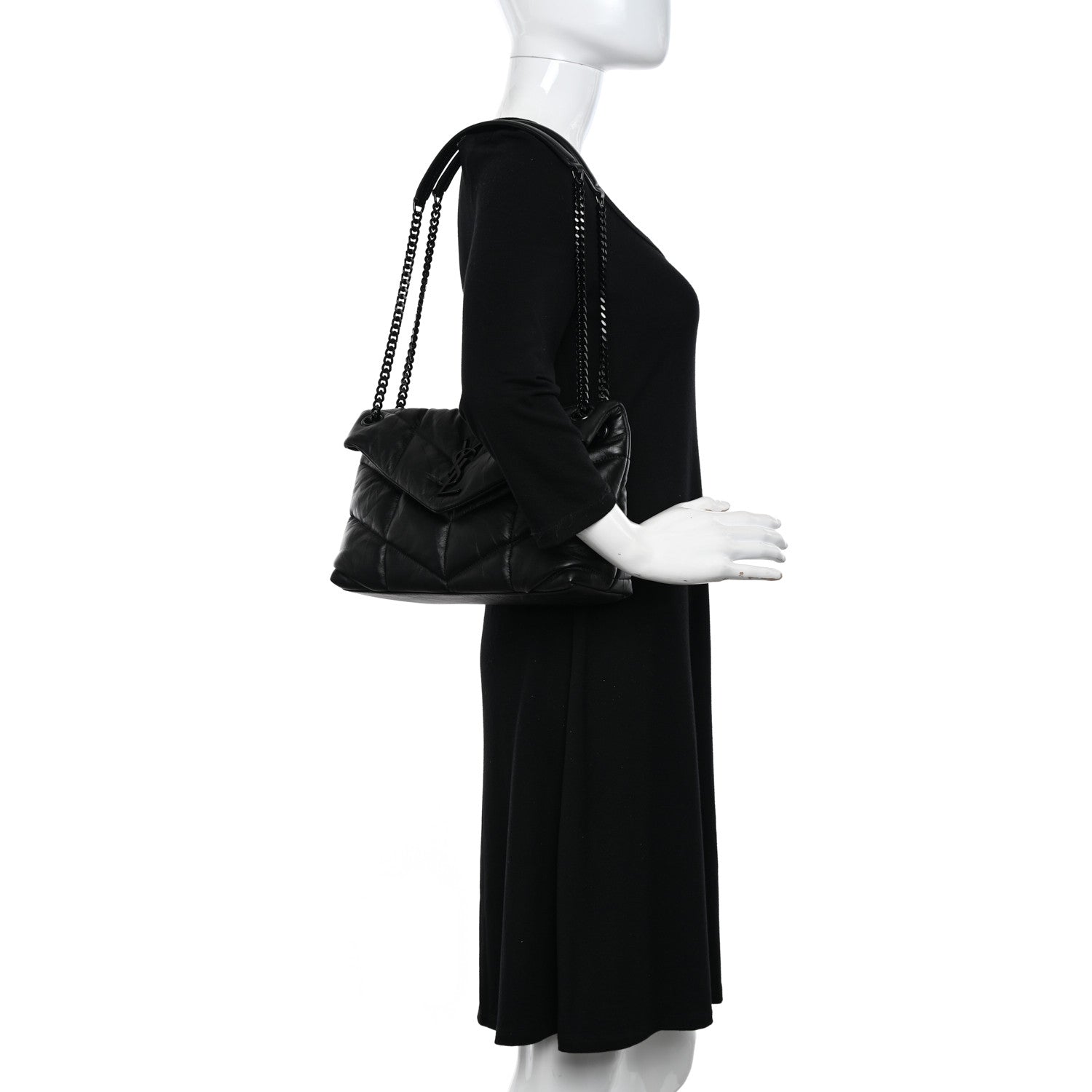 Saint Laurent Lambskin Quilted Monogram Monochrome Small Loulou Puffer Chain Satchel Black 2 of 11