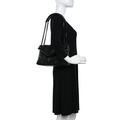 Saint Laurent Lambskin Quilted Monogram Monochrome Small Loulou Puffer Chain Satchel Black 2 of 11