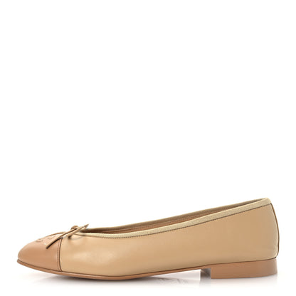 Chanel Lambskin Cap Toe CC Ballerina Flats 37.5 Beige Light Beige 1 of 14