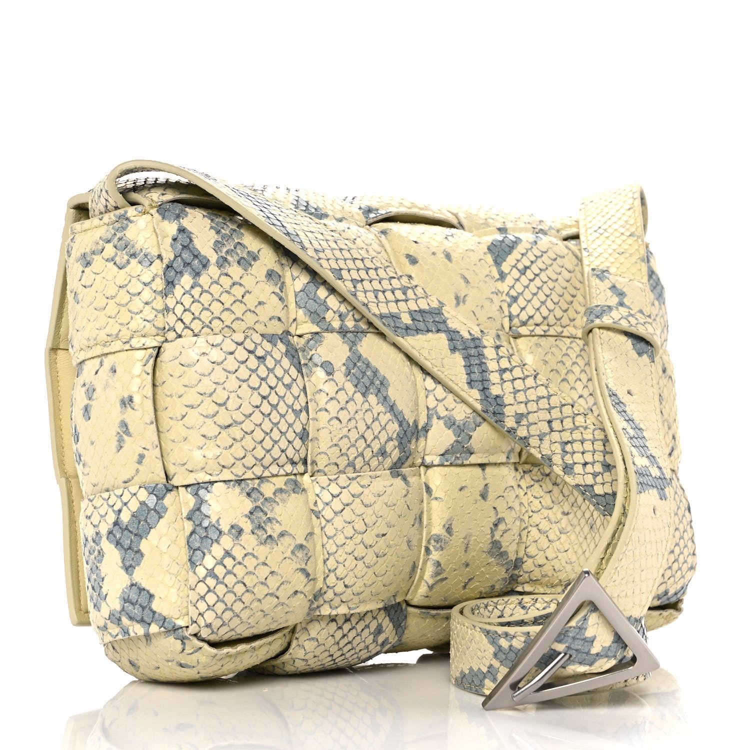 Bottega Veneta Goatskin Python Embossed Padded Cassette Crossbody Bag Kiwi Black Silver 2 of 8