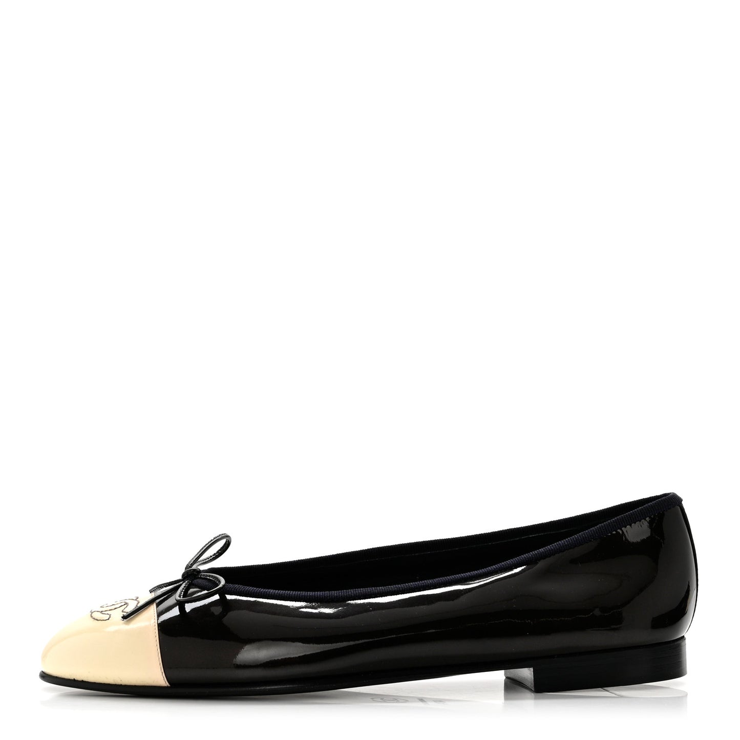 Patent CC Cap Toe Ballerina Flats 40.5 Black Beige