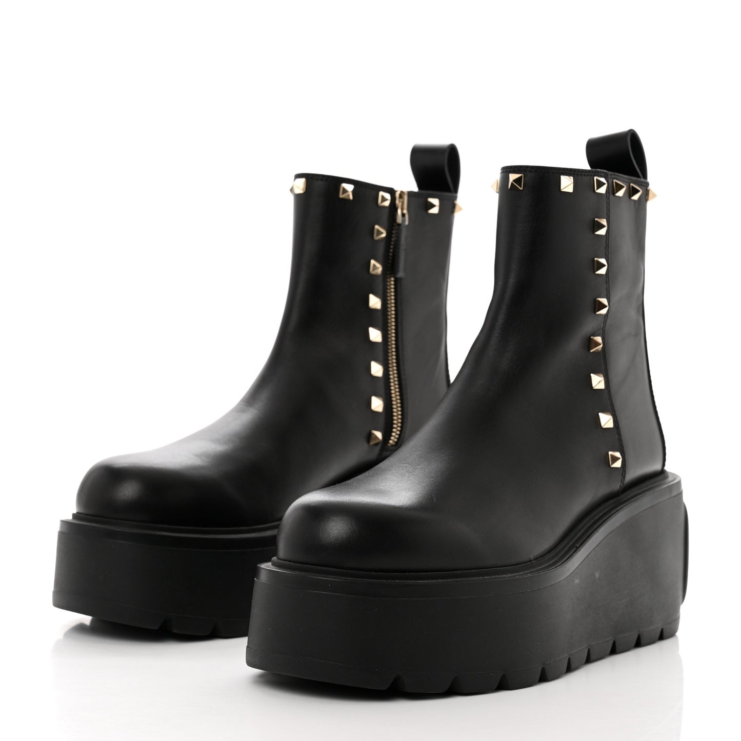 Calfskin Rockstud VLOGO Uniqueform Chelsea 55/85mm Flatform Ankle Boots 41 Black