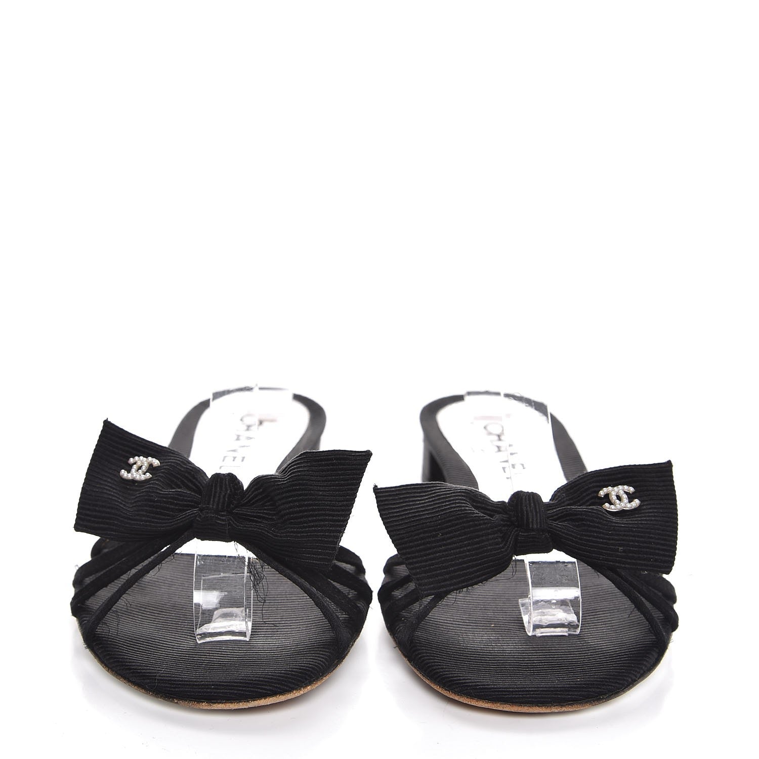 Chanel Grosgrain Pearl CC Bow Sandals 36.5 Black 2 of 11