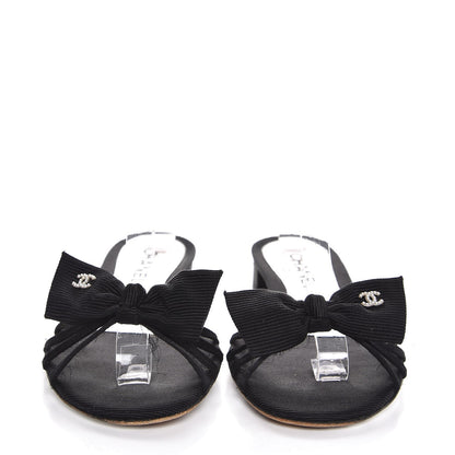 Chanel Grosgrain Pearl CC Bow Sandals 36.5 Black 2 of 11