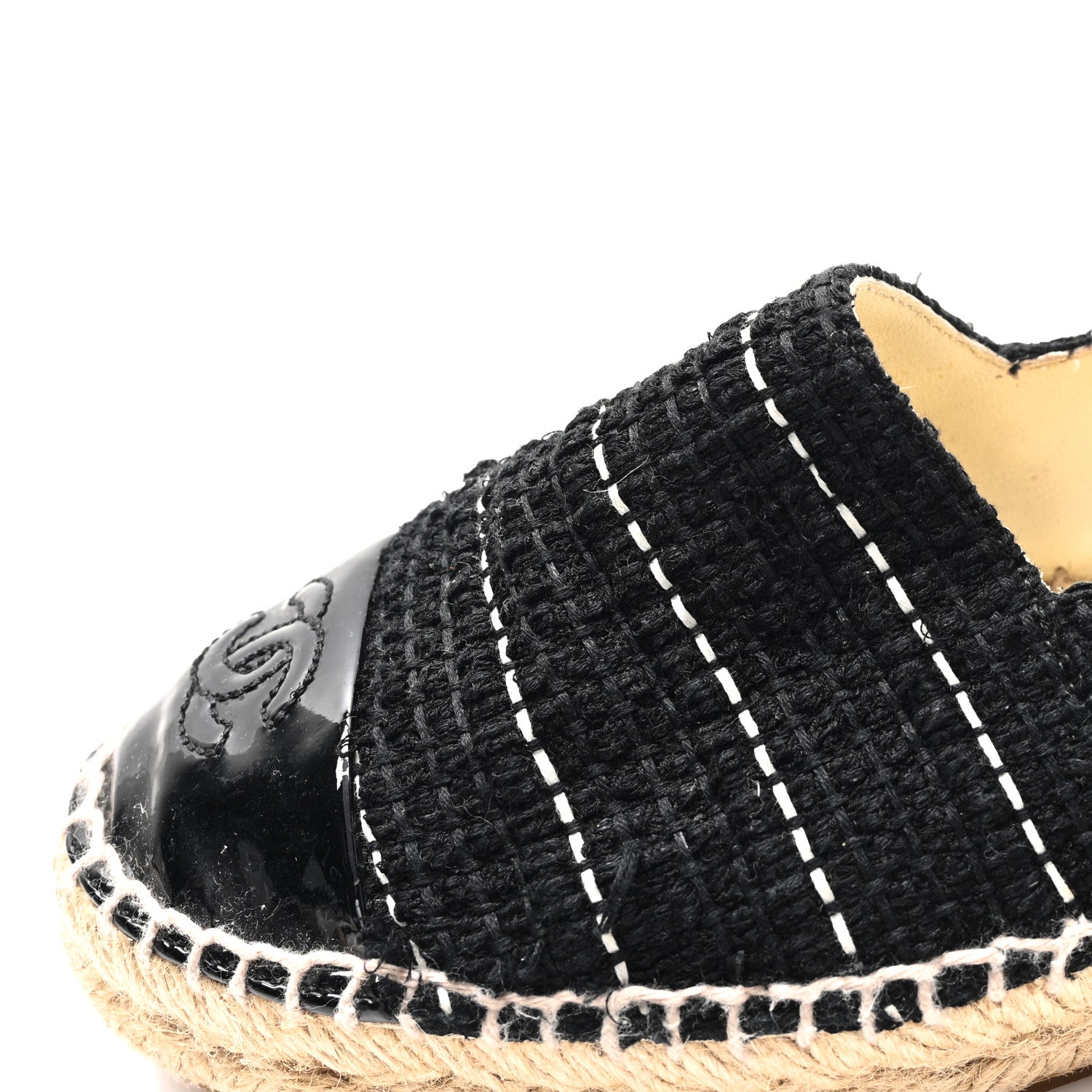 Chanel Tweed Patent CC Espadrilles 36 Black White 10 of 10