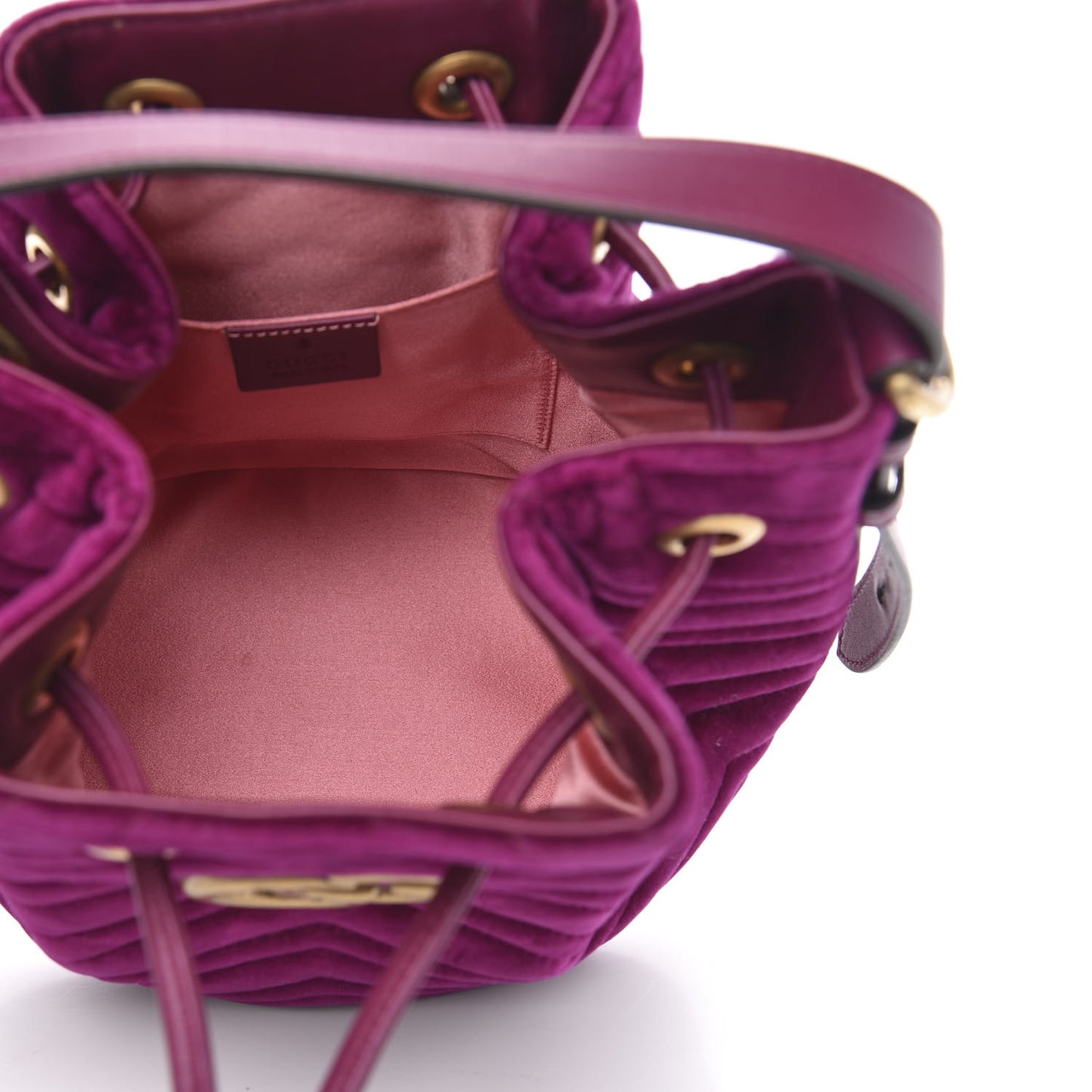 Velvet Matelasse GG Marmont Bucket Bag Fuchsia Violet Cyclamen