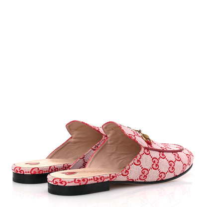 Gucci Canvas GG Monogram Horsebit Womens Princetown Slippers 39.5 Gardenia Hibiscus Red 5 of 11