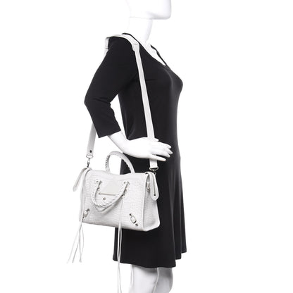 Balenciaga Matte Supple Lambskin Crocodile Embossed Classic Silver Hardware S City White 2 of 11