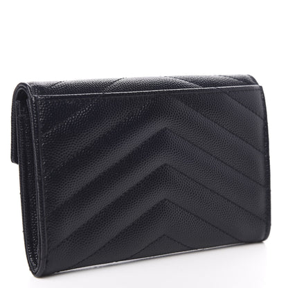 Saint Laurent Grain De Poudre Matelasse Chevron Small Monogram Envelope Wallet Deep Marine 3 of 8