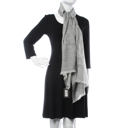 Gucci Wool Silk GG Monogram GGNat Scarf Lead 2 of 5
