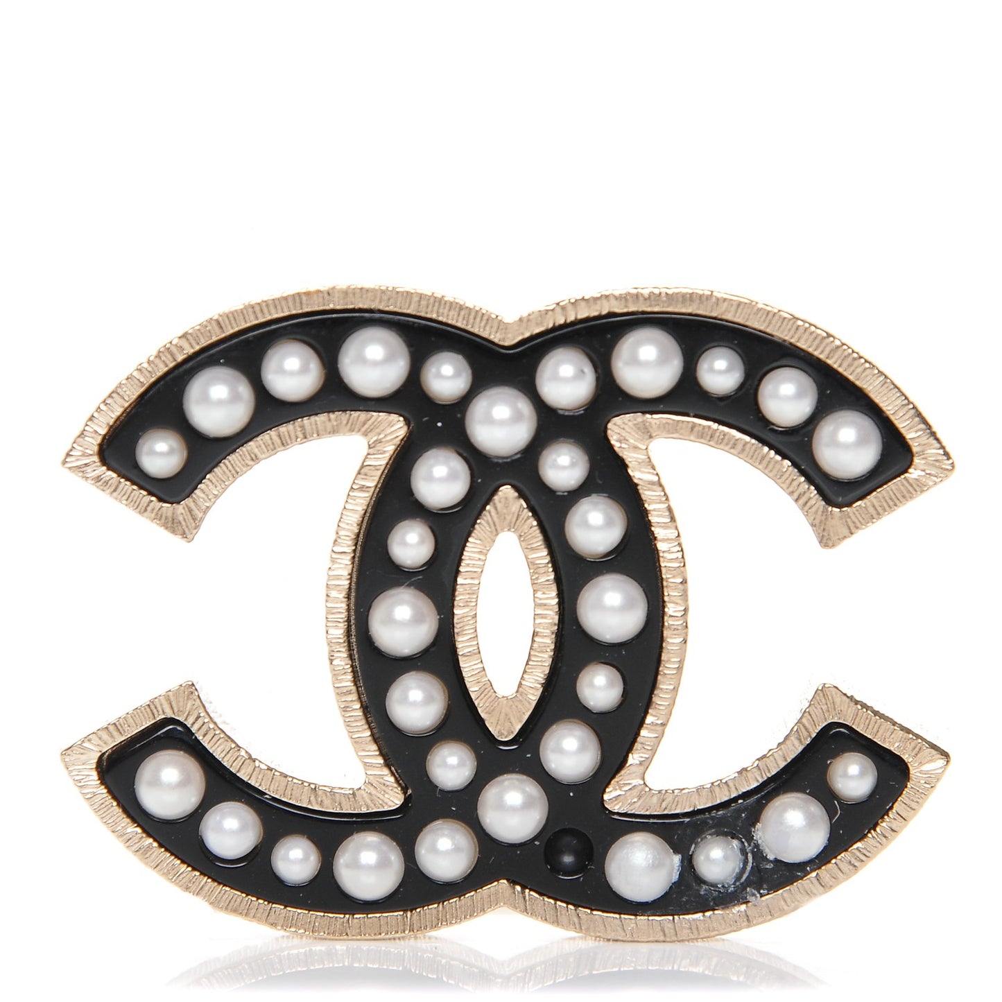 Pearl Enamel CC Brooch Black Gold