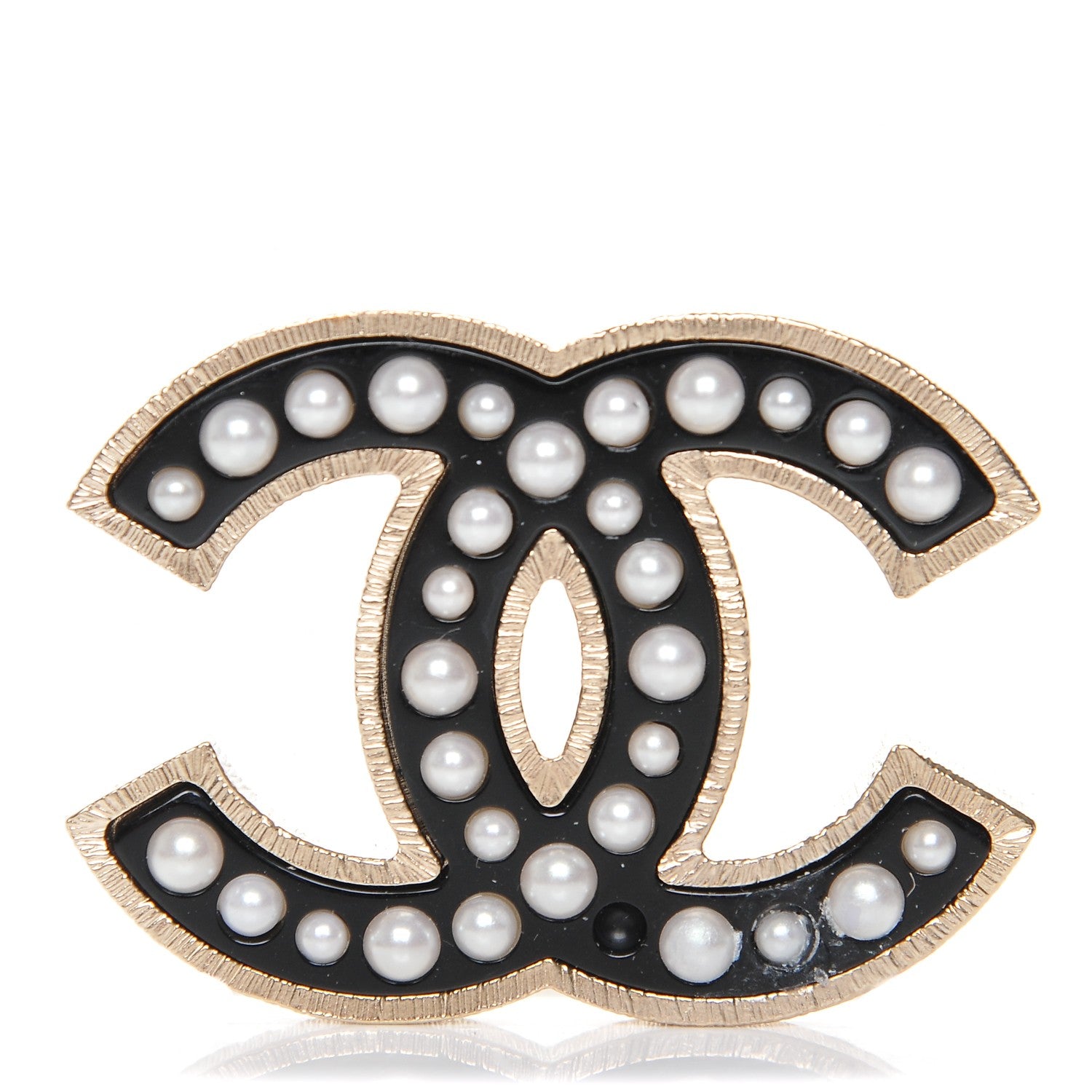 Chanel Pearl Enamel CC Brooch Black Gold 1 of 5