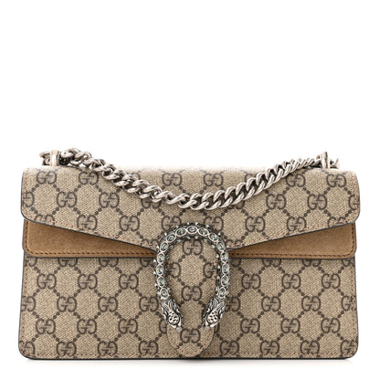 Gucci GG Supreme Monogram Suede Crystal Small Dionysus Shoulder Bag Beige Ebony Taupe 1 of 11