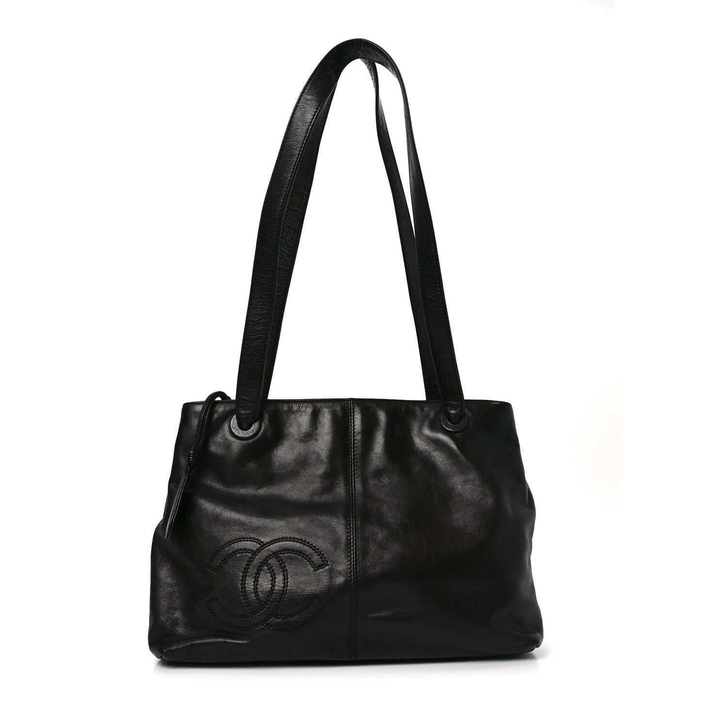 Lambskin CC Stitched Tote Black