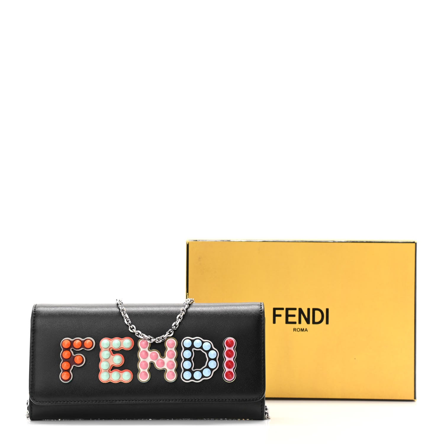 Fendi Vitello Liberty Fun Fair Studded Continental Wallet On Chain Black Multicolor 10 of 10