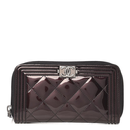 Chanel Patent Quilted Boy Zip Around Wallet Burgundy 1 of 9