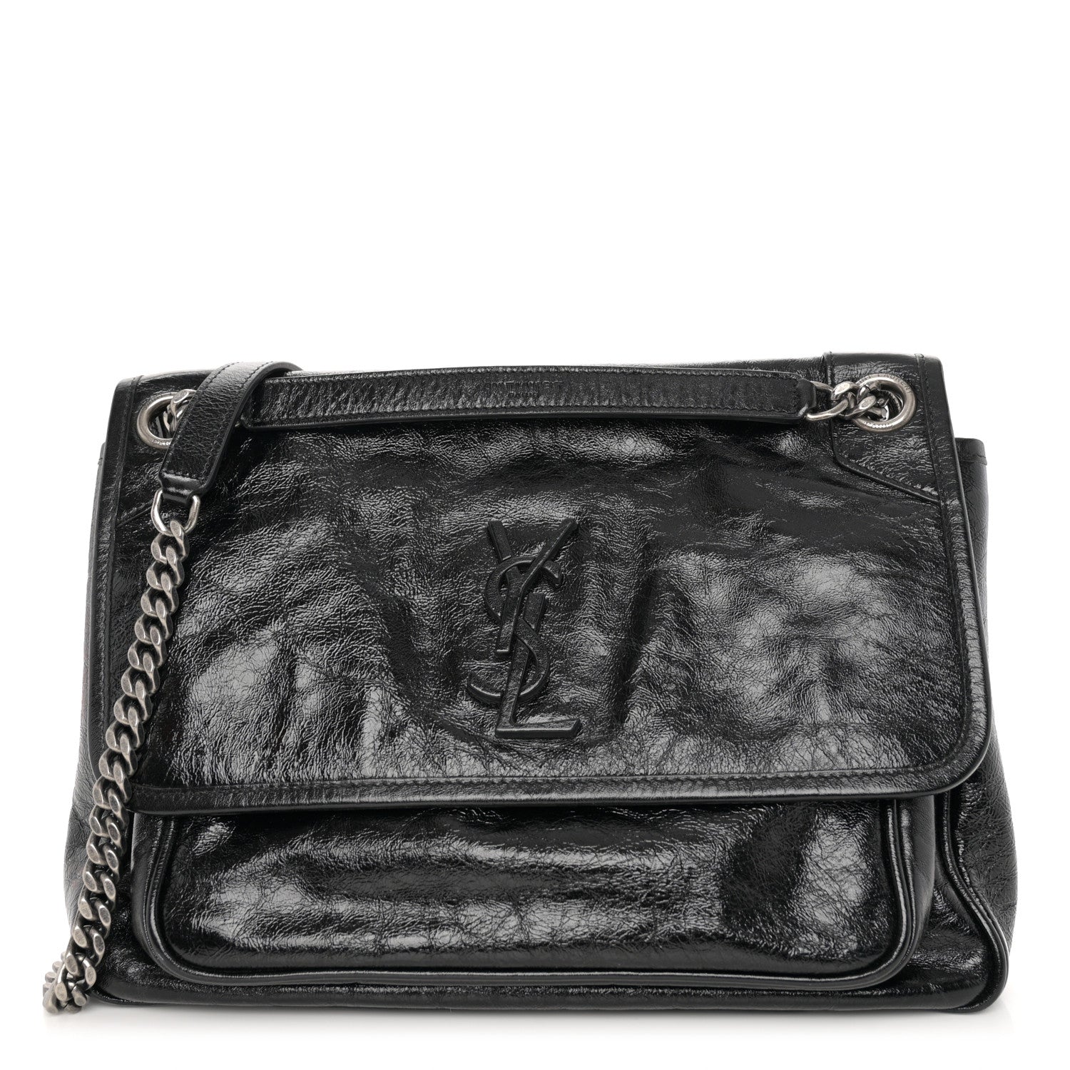 Saint Laurent Crinkled Calfskin Monogram Medium Niki Chain Satchel Black 1 of 10
