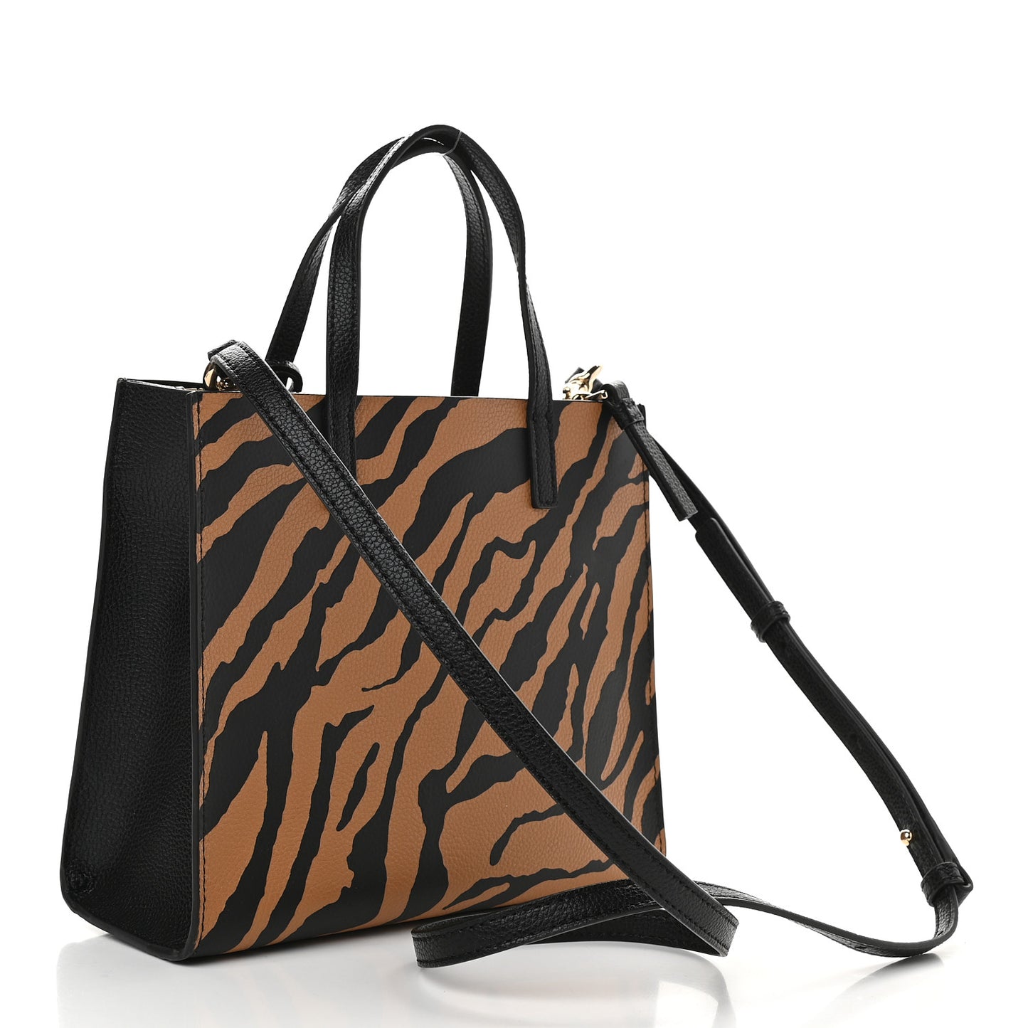 Calfskin Tiger Print Mini Grid Tote Bag