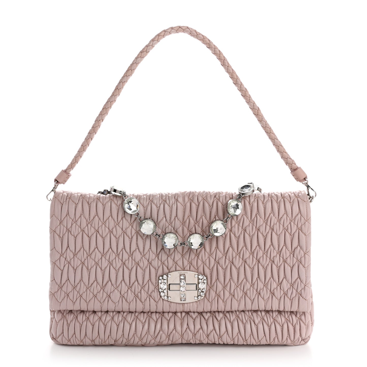 Nappa Matelasse Crystal Flap Clutch Cammeo