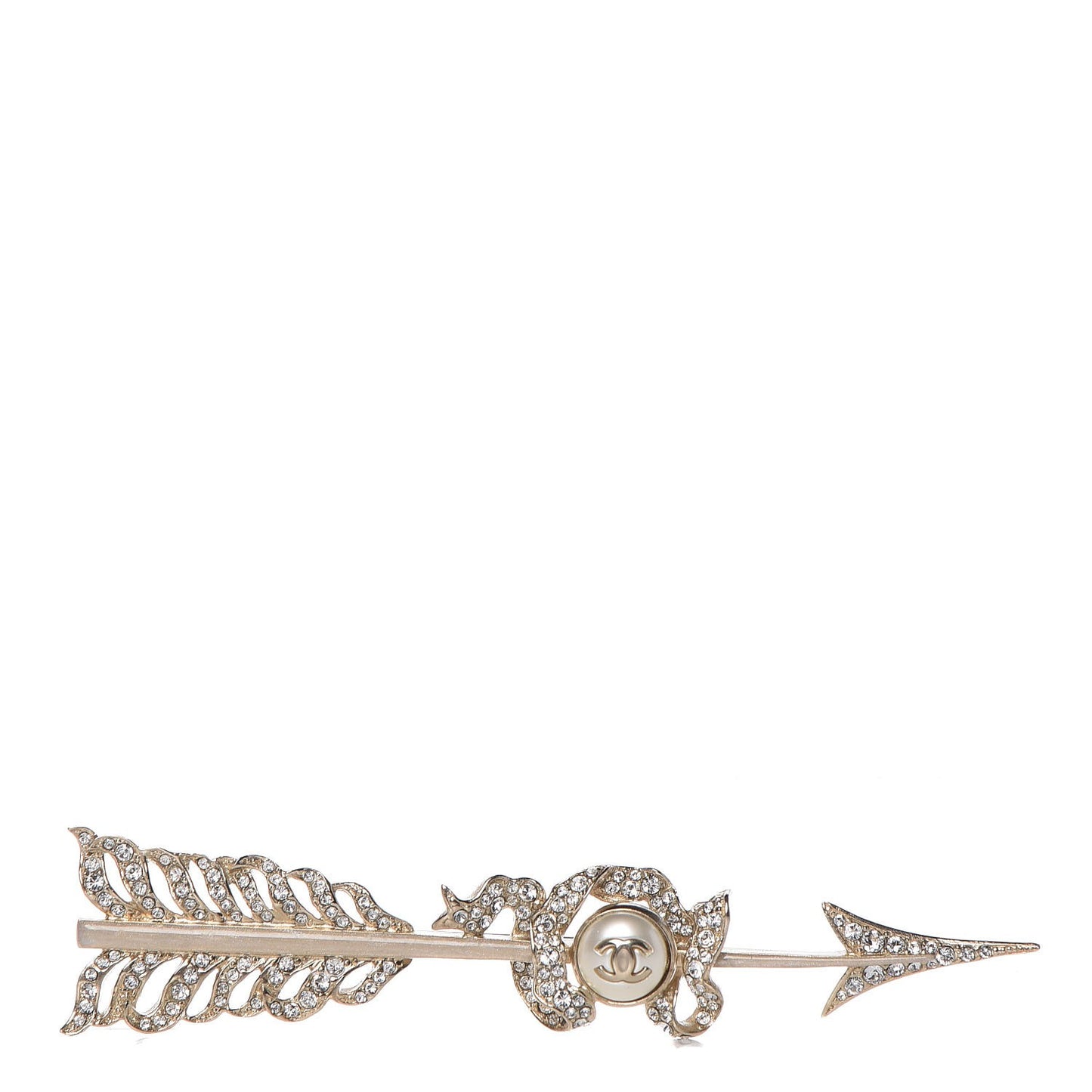 Crystal Pearl CC Arrow Brooch Gold