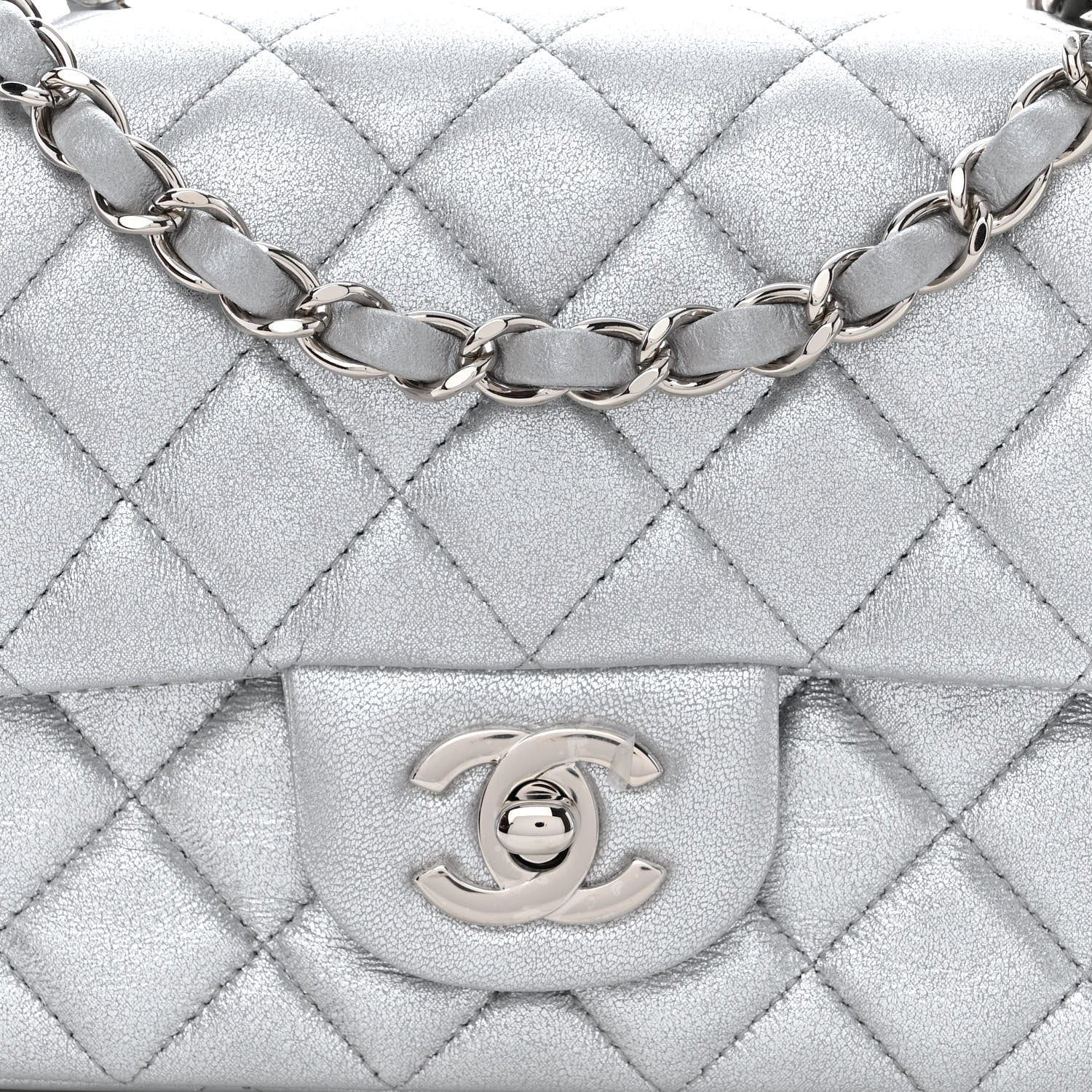 Chanel Metallic Lambskin Quilted Mini Rectangular Flap Silver 8 of 10