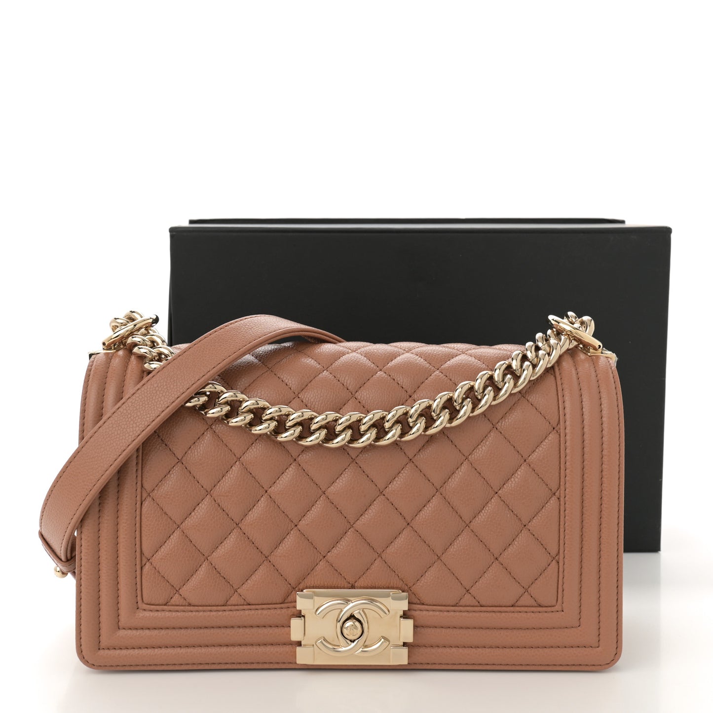 Caviar Quilted Medium Boy Flap Brown