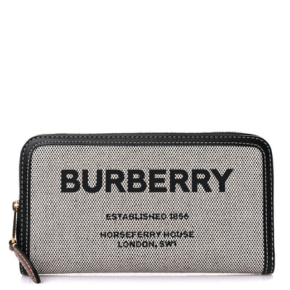 Burberry Canvas Horseferry Print Elmore Zip Around Wallet Black Tan 1 of 8