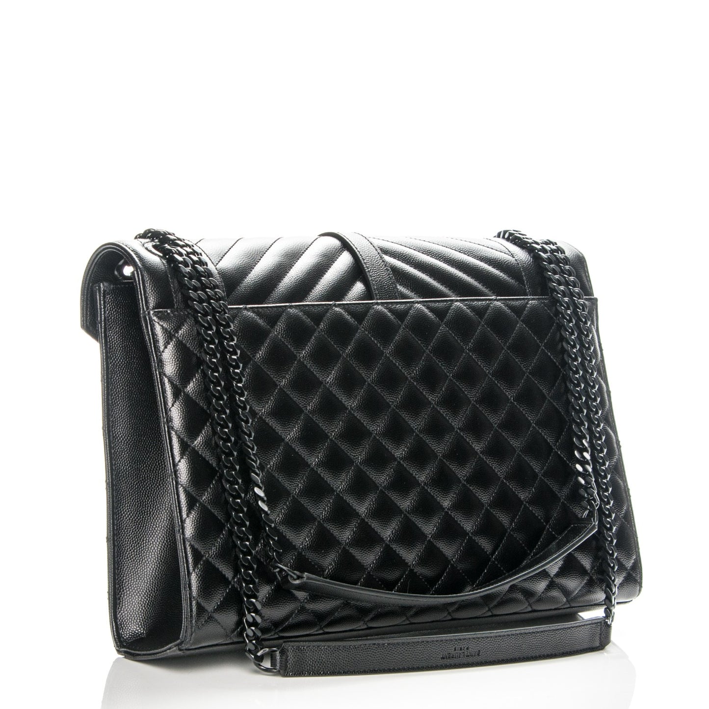 Grain De Poudre Textured Mixed Matelasse Large Triquilt Monogram Monochrome Satchel Black