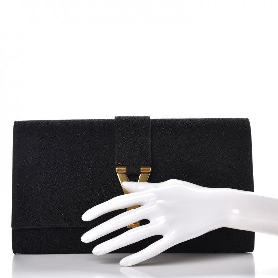 Glitter Calfskin Classic Y Ligne Clutch Black