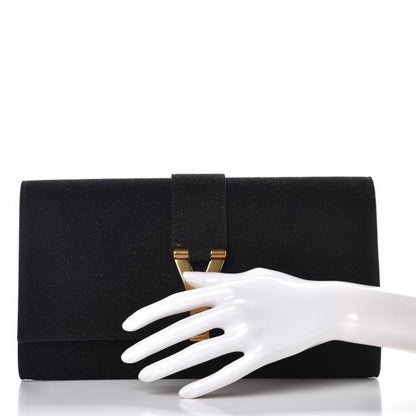 Saint Laurent Glitter Calfskin Classic Y Ligne Clutch Black 2 of 8