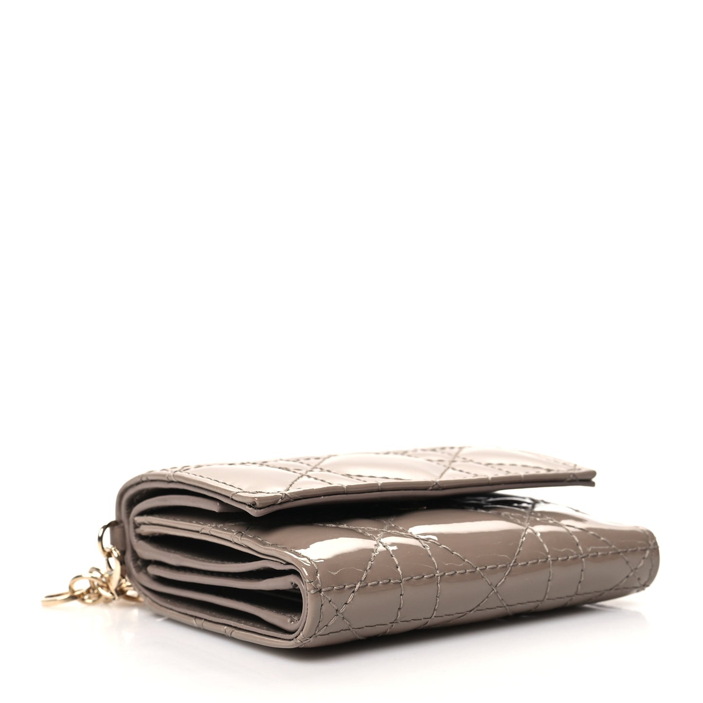 Patent Cannage Lady Dior Lotus Wallet Warm Taupe