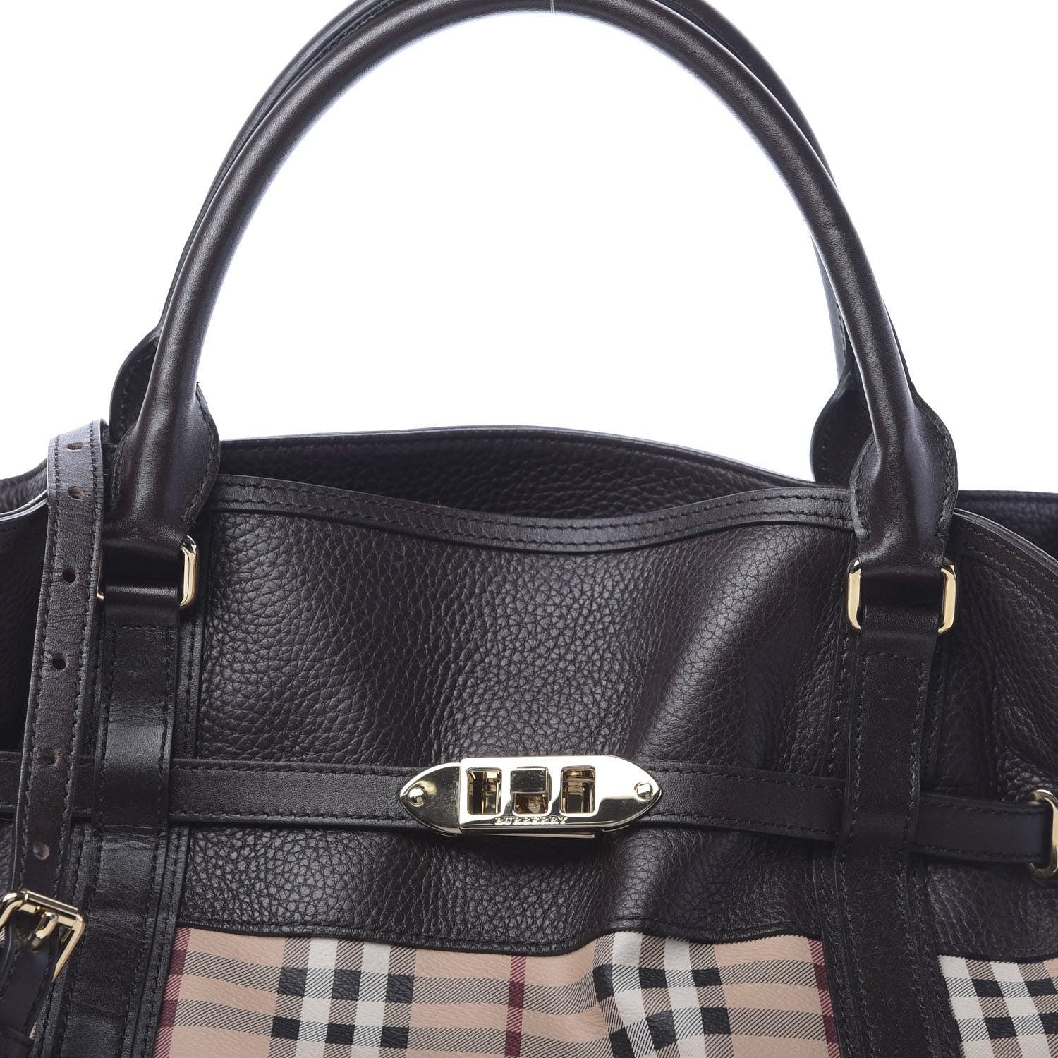 Burberry Grained Calfskin Haymarket Check Medium Golderton Tote Chocolate 10 of 12