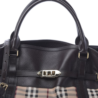 Burberry Grained Calfskin Haymarket Check Medium Golderton Tote Chocolate 10 of 12