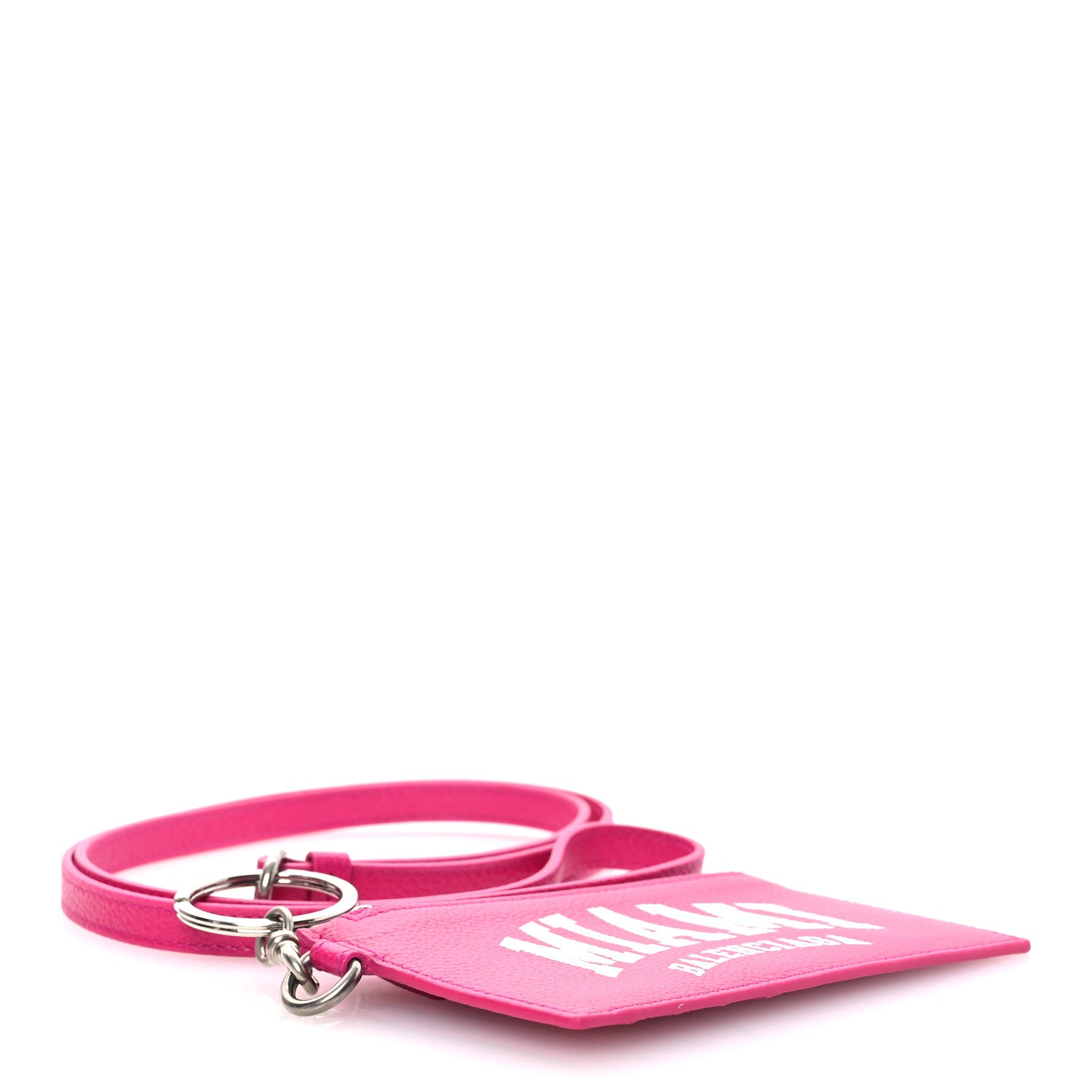 Balenciaga Grained Calfskin Miami Logo Cash Coin Card Holder On Keychain Fuchsia 4 of 8