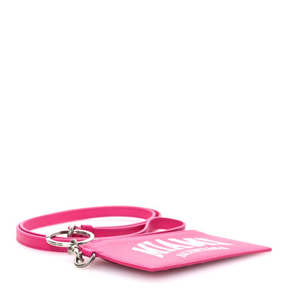 Balenciaga Grained Calfskin Miami Logo Cash Coin Card Holder On Keychain Fuchsia 4 of 8