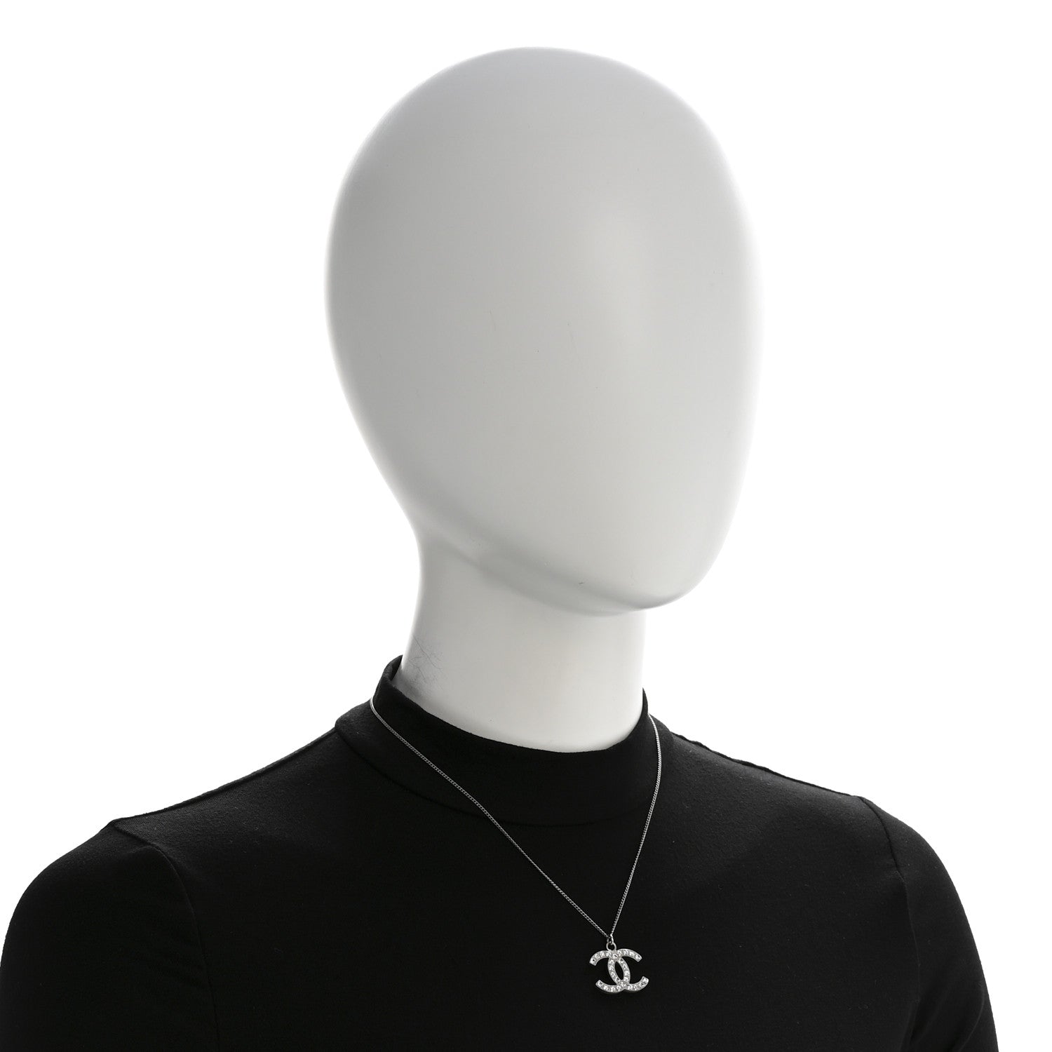 Chanel Crystal Timeless CC Necklace Silver 2 of 5