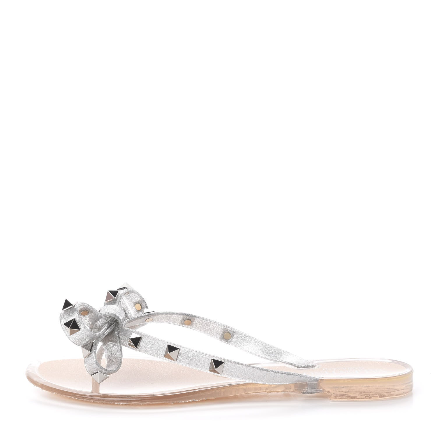 Valentino Garavani PVC Jelly Rockstud Bow Thong Sandals 35 Silver 1 of 12