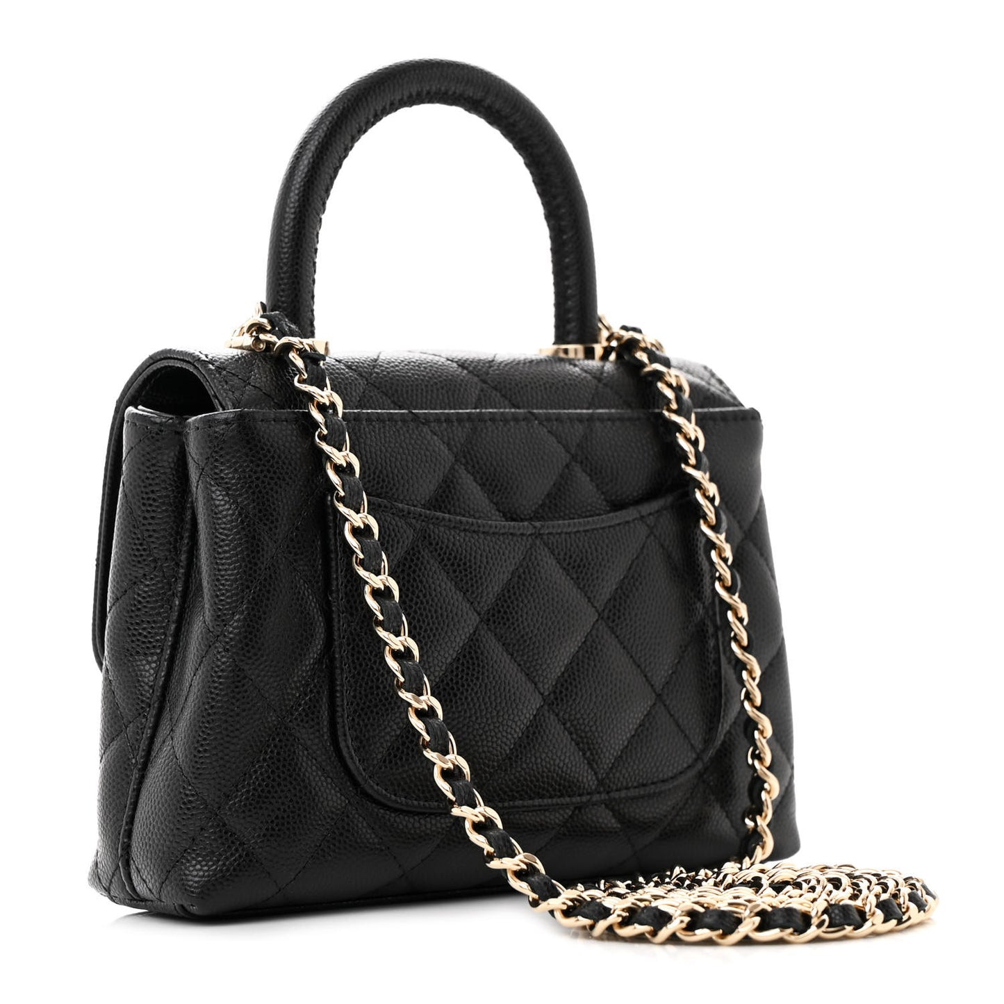 Caviar Quilted Coco Handle Clutch With Chain Black