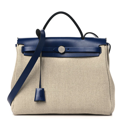 Hermes Military Toile Vache Hunter Herbag Zip Retourne 31 PM Bleu De France Ecru 1 of 14