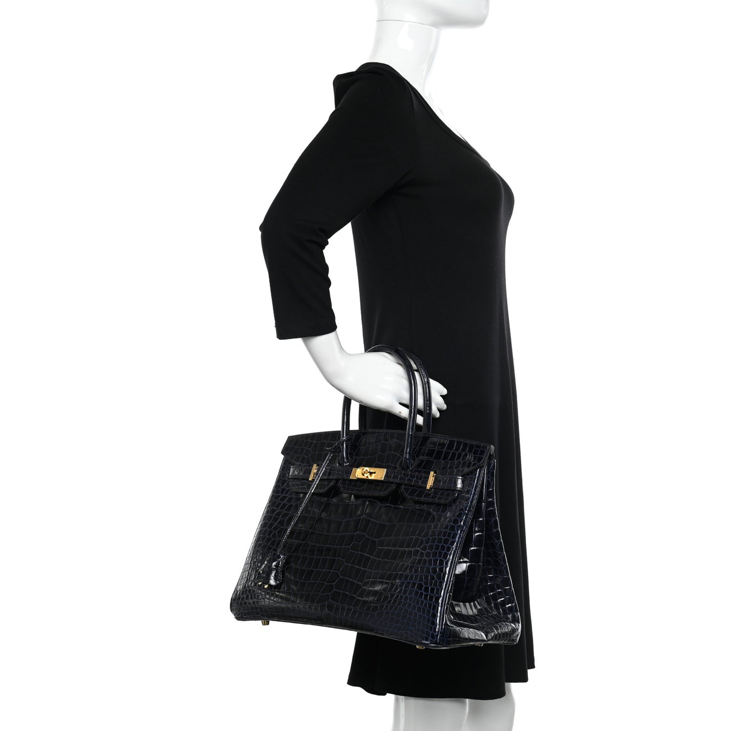 Shiny Porosus Crocodile Horseshoe Birkin 35 Bleu Nuit Bordeaux