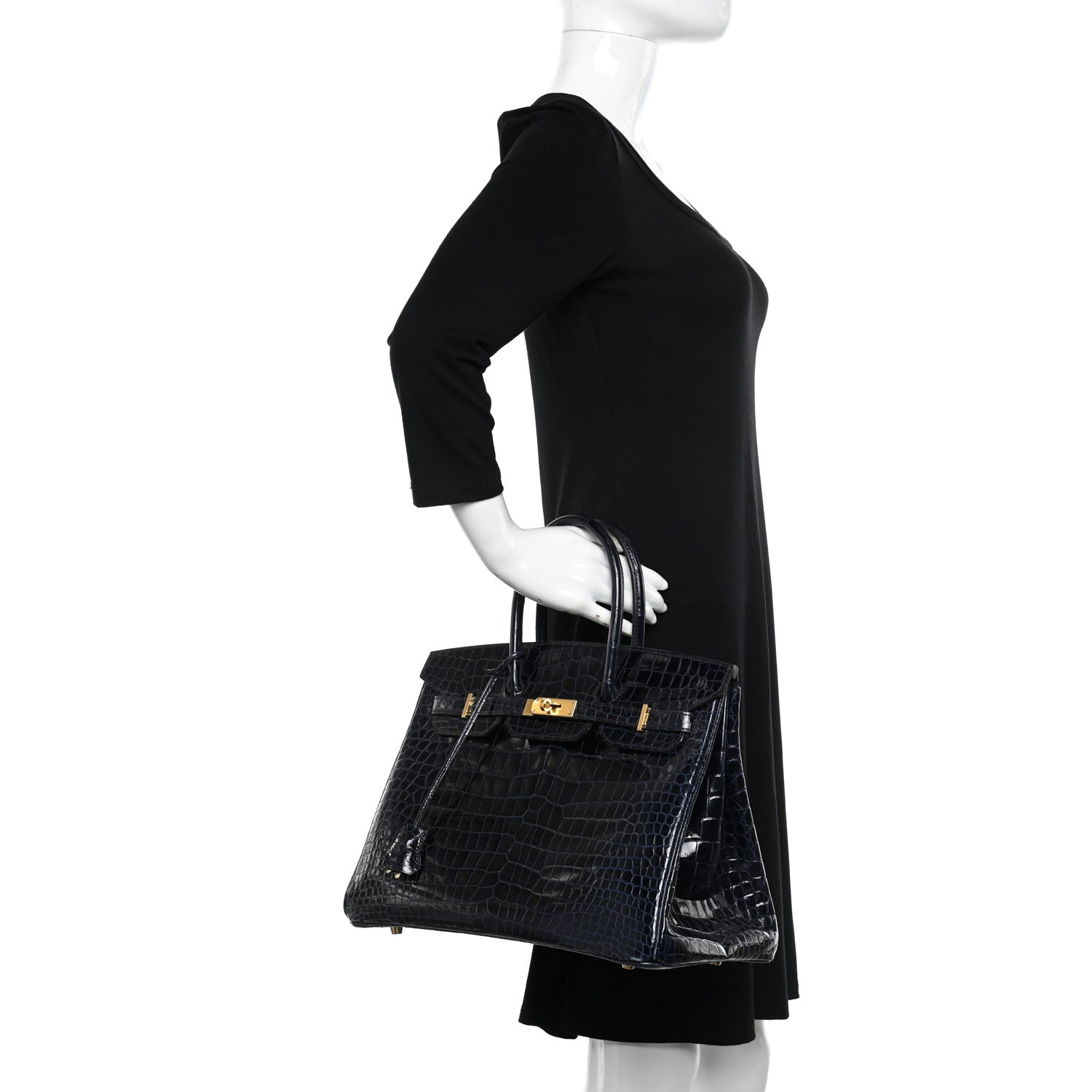 Hermes Shiny Porosus Crocodile Horseshoe Birkin 35 Bleu Nuit Bordeaux 2 of 10