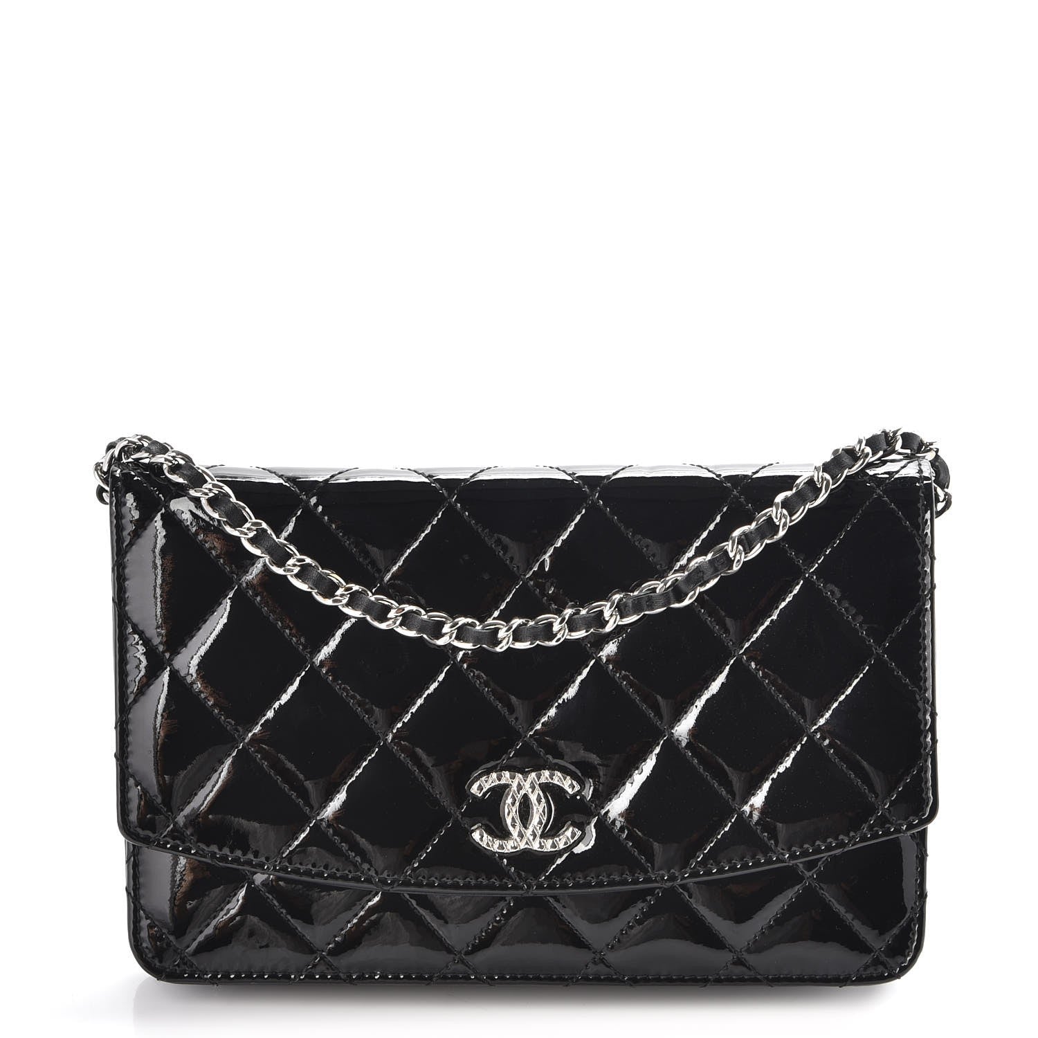 Chanel Patent Quilted Brilliant Wallet On Chain WOC Black 1 of 8
