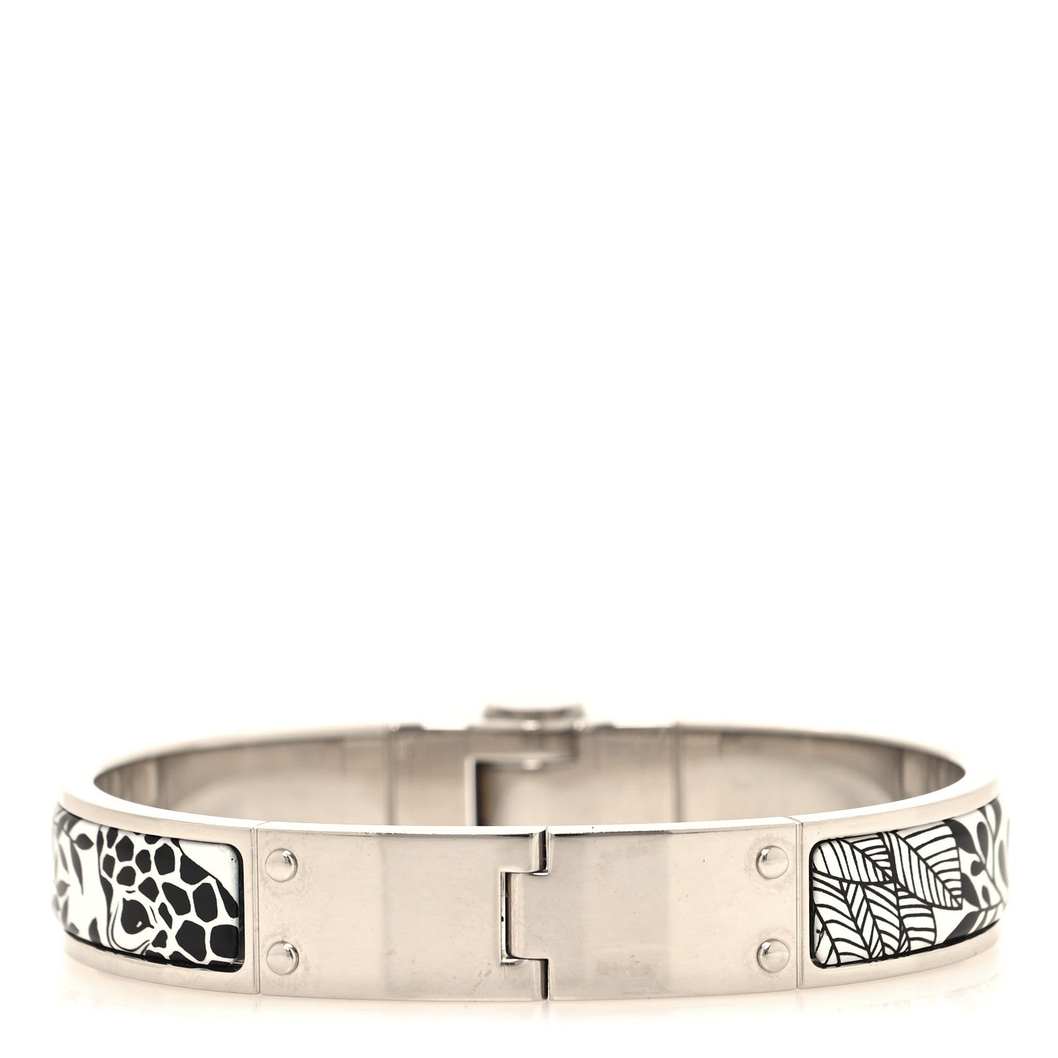 Hermes Enamel Printed Charniere Tendresse Feline Tattoo Hinged Bracelet M Positif Negatif 3 of 4