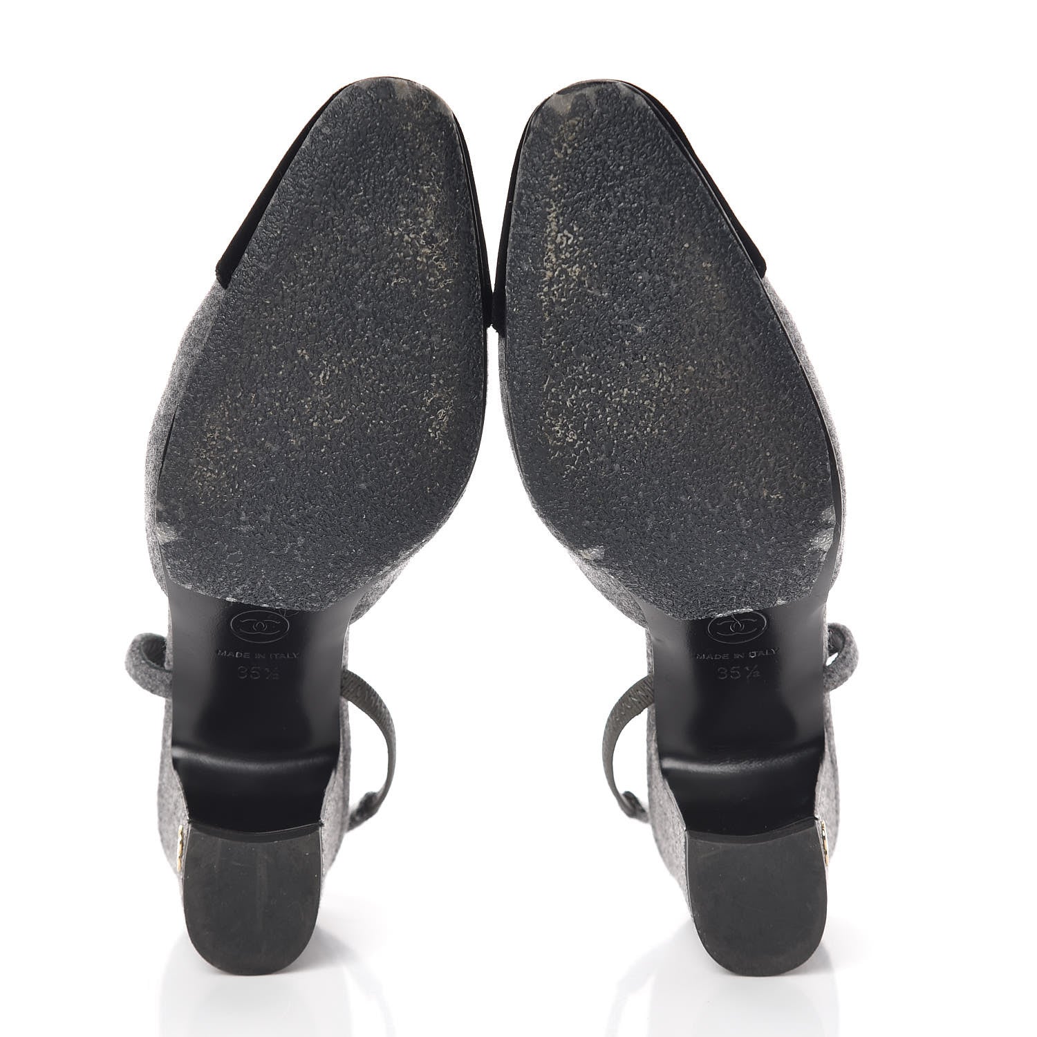 Chanel Wool Velvet Cap Toe CC Slingback Pumps 35.5 Black Grey 9 of 9