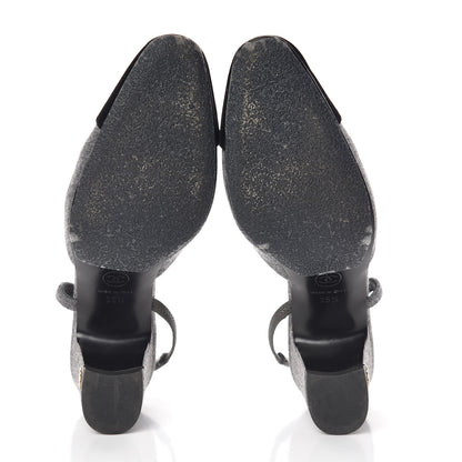 Chanel Wool Velvet Cap Toe CC Slingback Pumps 35.5 Black Grey 9 of 9