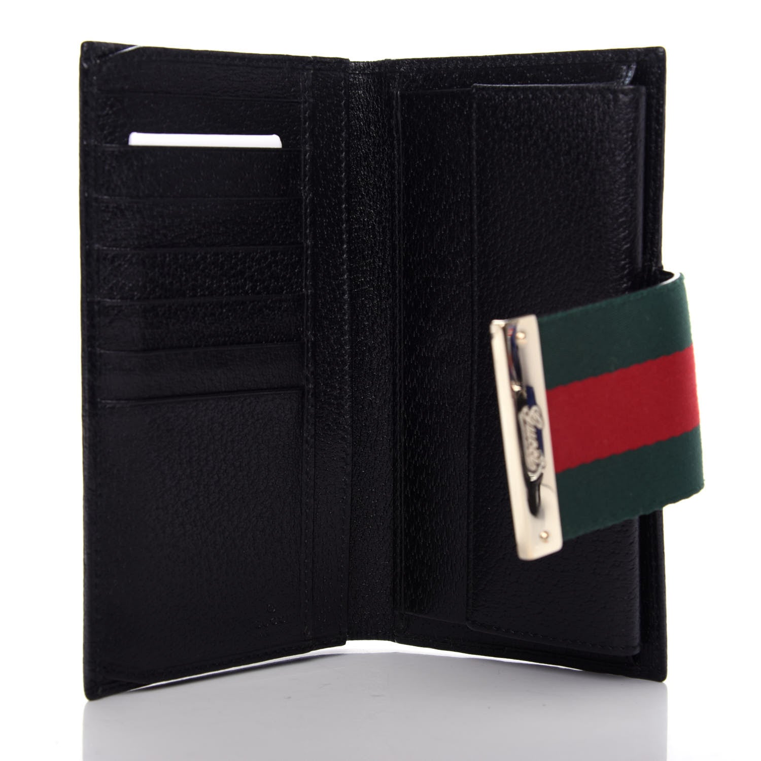 Gucci Monogram Calfskin Ladies Web Long Wallet Black 5 of 7