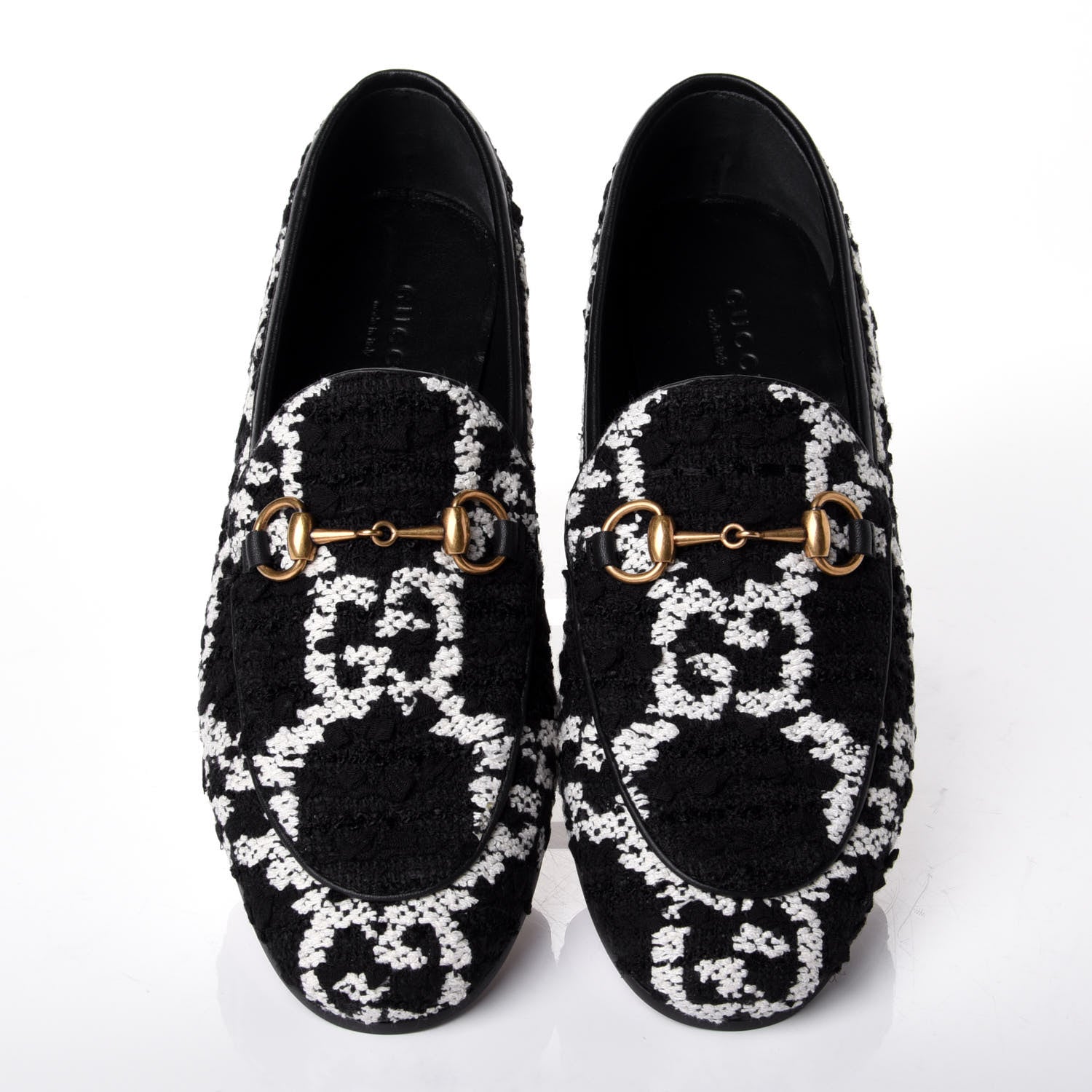 Gucci Tweed GG Monogram Horsebit Womens Jordaan Loafers 35.5 Black Natural 5 of 11