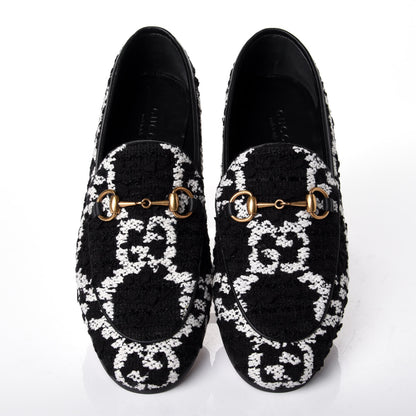 Gucci Tweed GG Monogram Horsebit Womens Jordaan Loafers 35.5 Black Natural 5 of 11