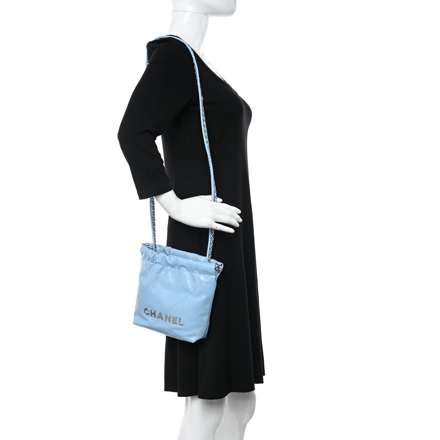 Chanel Shiny Calfskin Quilted Mini Chanel 22 Light Blue 2 of 11