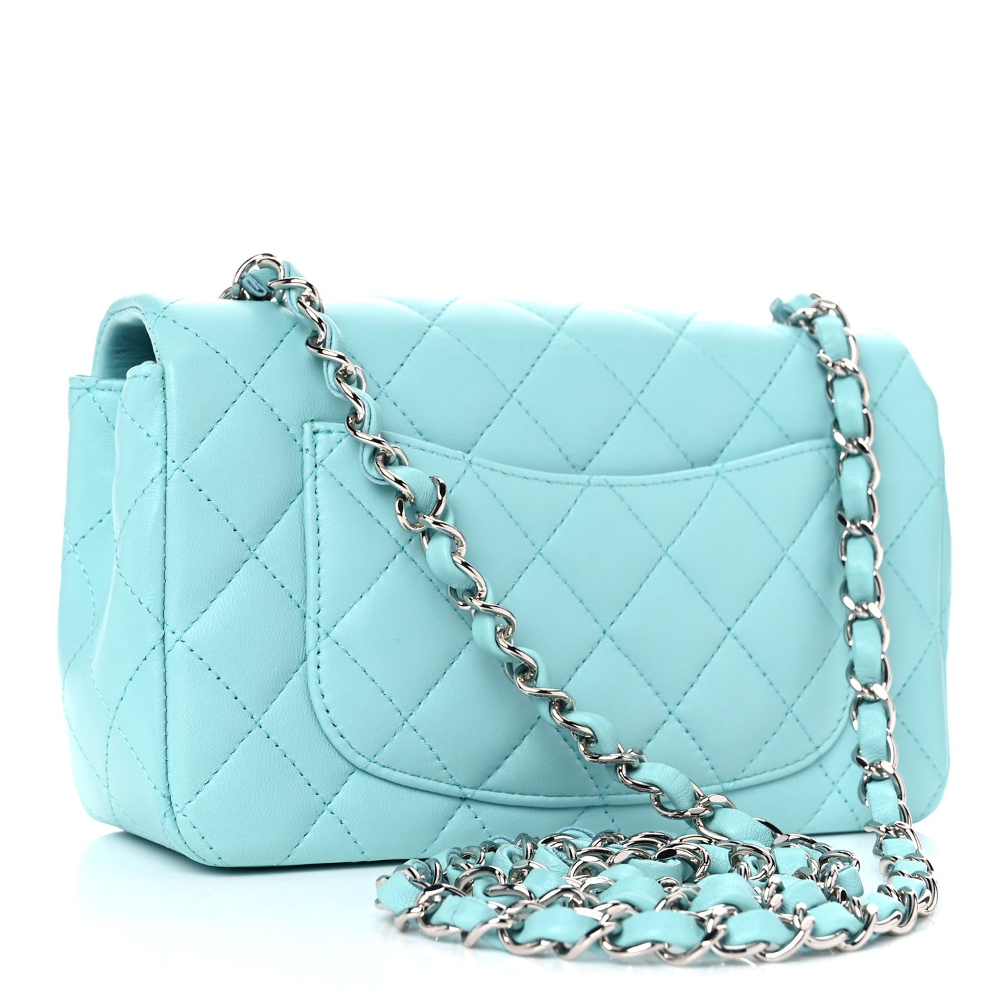 Lambskin Quilted Mini Rectangular Flap Light Blue